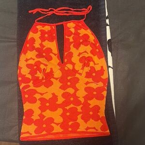 Steve Madden Red and Orange Floral Halter Top